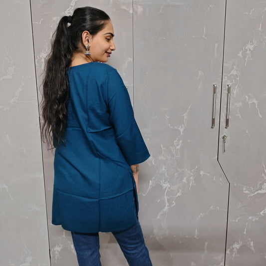 Embroidered Cotton Short Kurti for Women – Office Wear & Trendy Casual Style (Multiple Colors)