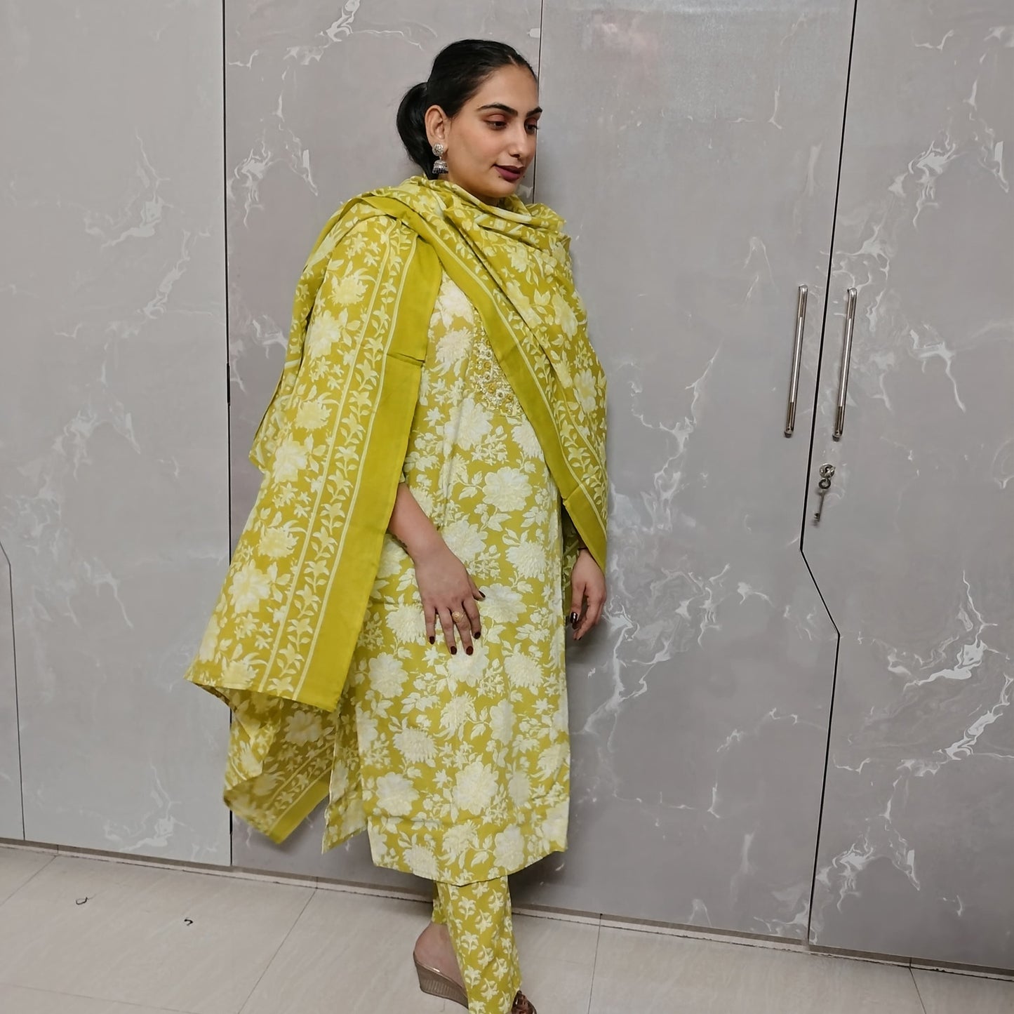 Avocado Grace – Embroidered 3-Piece Kurti Set (With Dupatta & Pants)