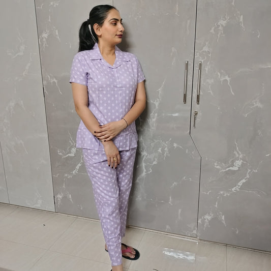 Light Lavender Cotton Night Suit Set | Soft & Stylish Loungewear by Neilvastra