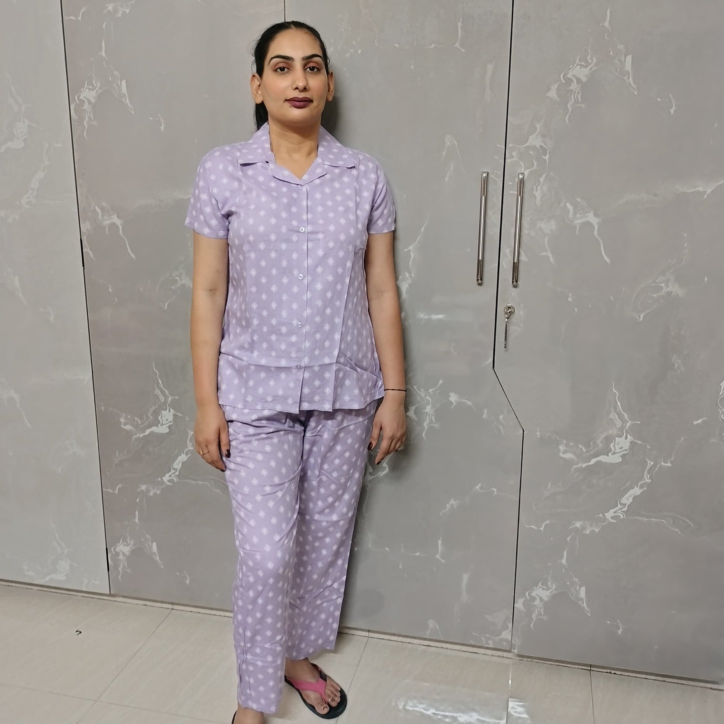 Light Lavender Cotton Night Suit Set | Soft & Stylish Loungewear by Neilvastra