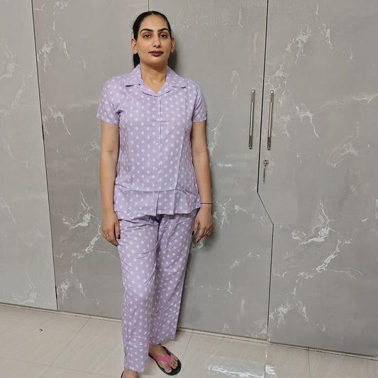 Light Lavender Cotton Night Suit Set | Soft & Stylish Loungewear by Neilvastra