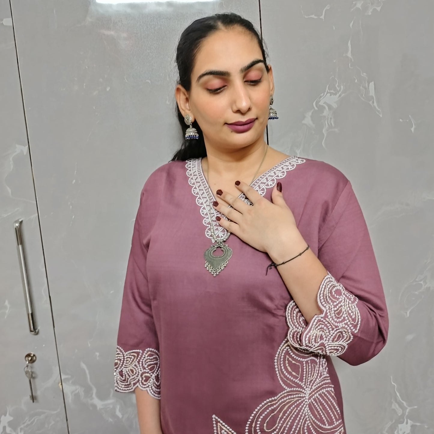 Wine Embroidered Cotton Cord Set for Women | Festive Ethnic Wear by Neilvastra