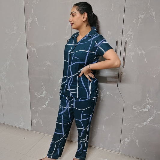 Dark Blue Cotton Night Suit Set | Elegant & Soft Loungewear by Neilvastra