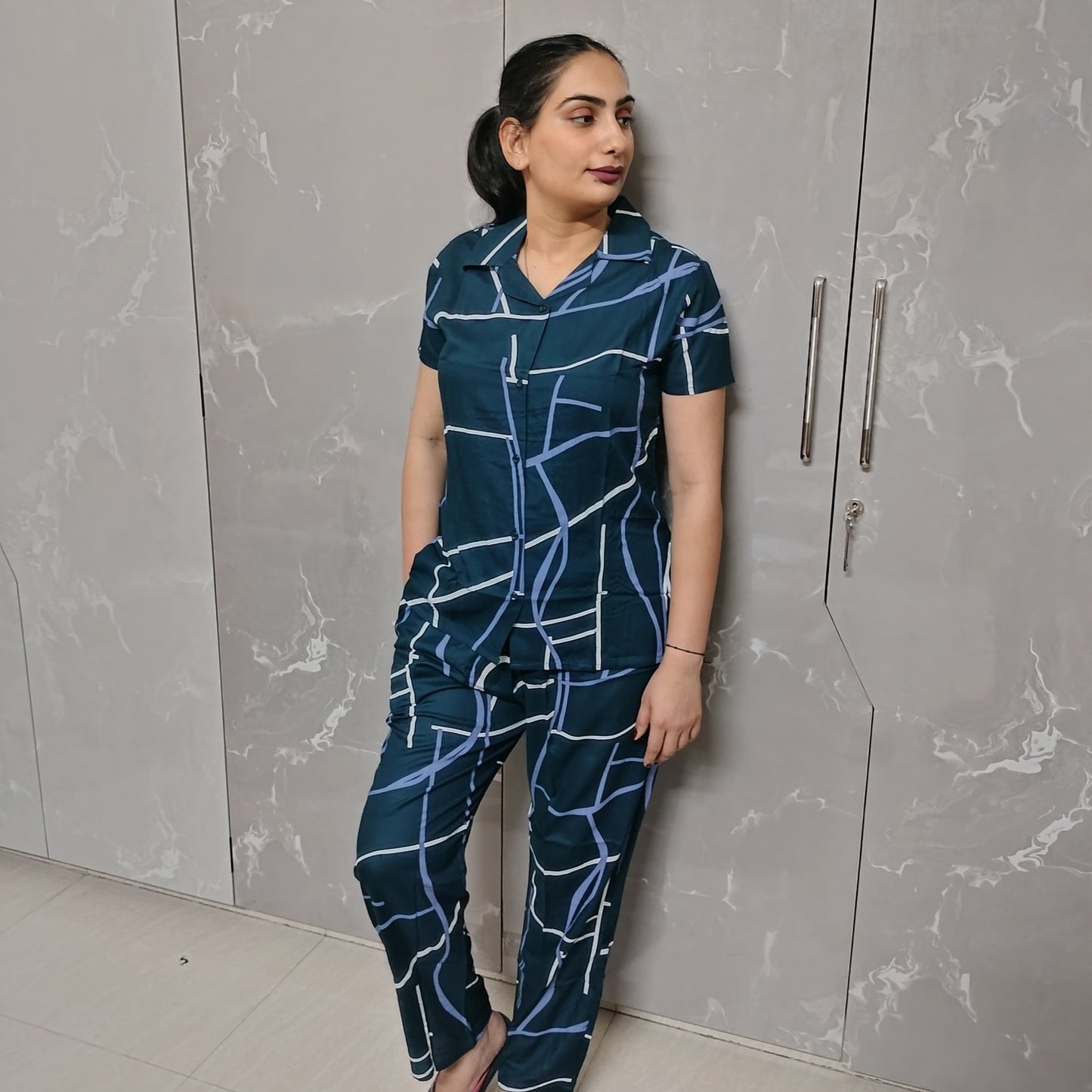 Dark Blue Cotton Night Suit Set | Elegant & Soft Loungewear by Neilvastra