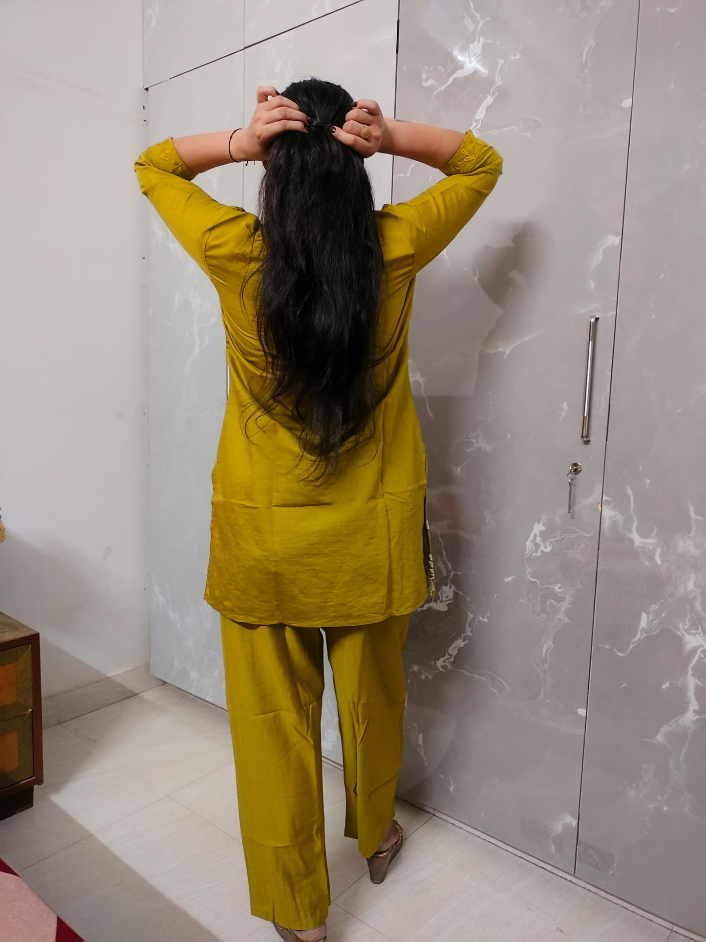 Earth Bloom – Mustard Green Rayon Cord Set