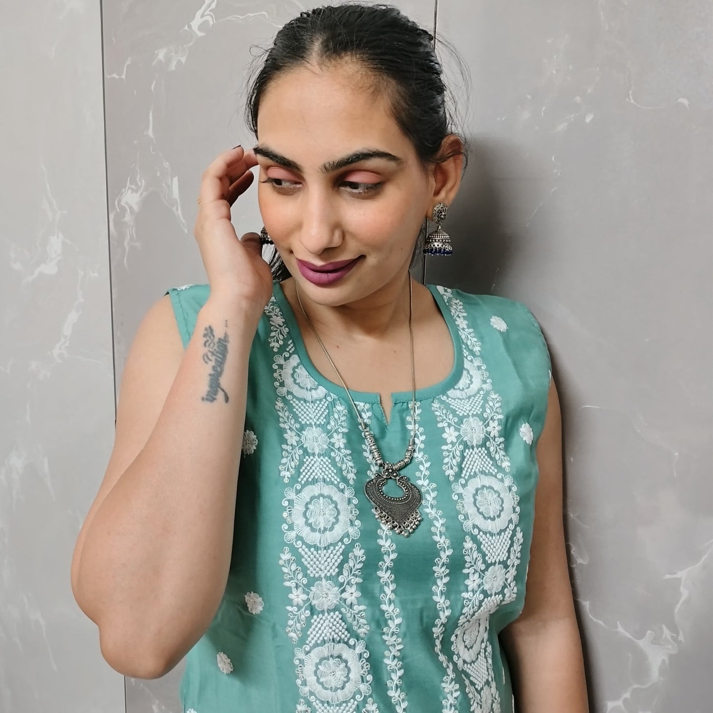 Light Sea Green 3-Piece Embroidered Kurti Set with Dupatta | Elegant Ethnic Wear by Neilvastra