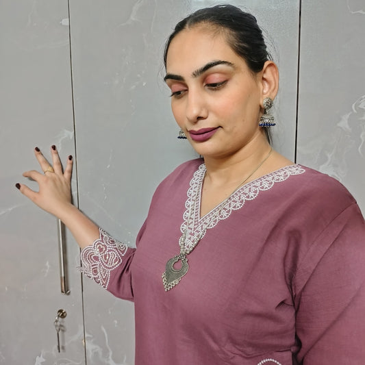 Wine Embroidered Cotton Cord Set for Women | Festive Ethnic Wear by Neilvastra