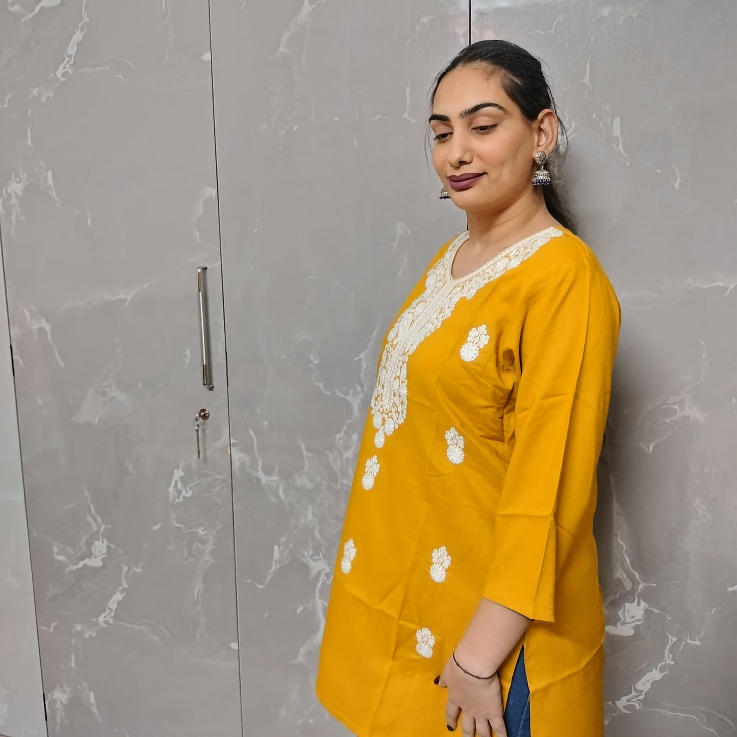 Embroidered Cotton Short Kurti for Women – Office Wear & Trendy Casual Style (Multiple Colors)